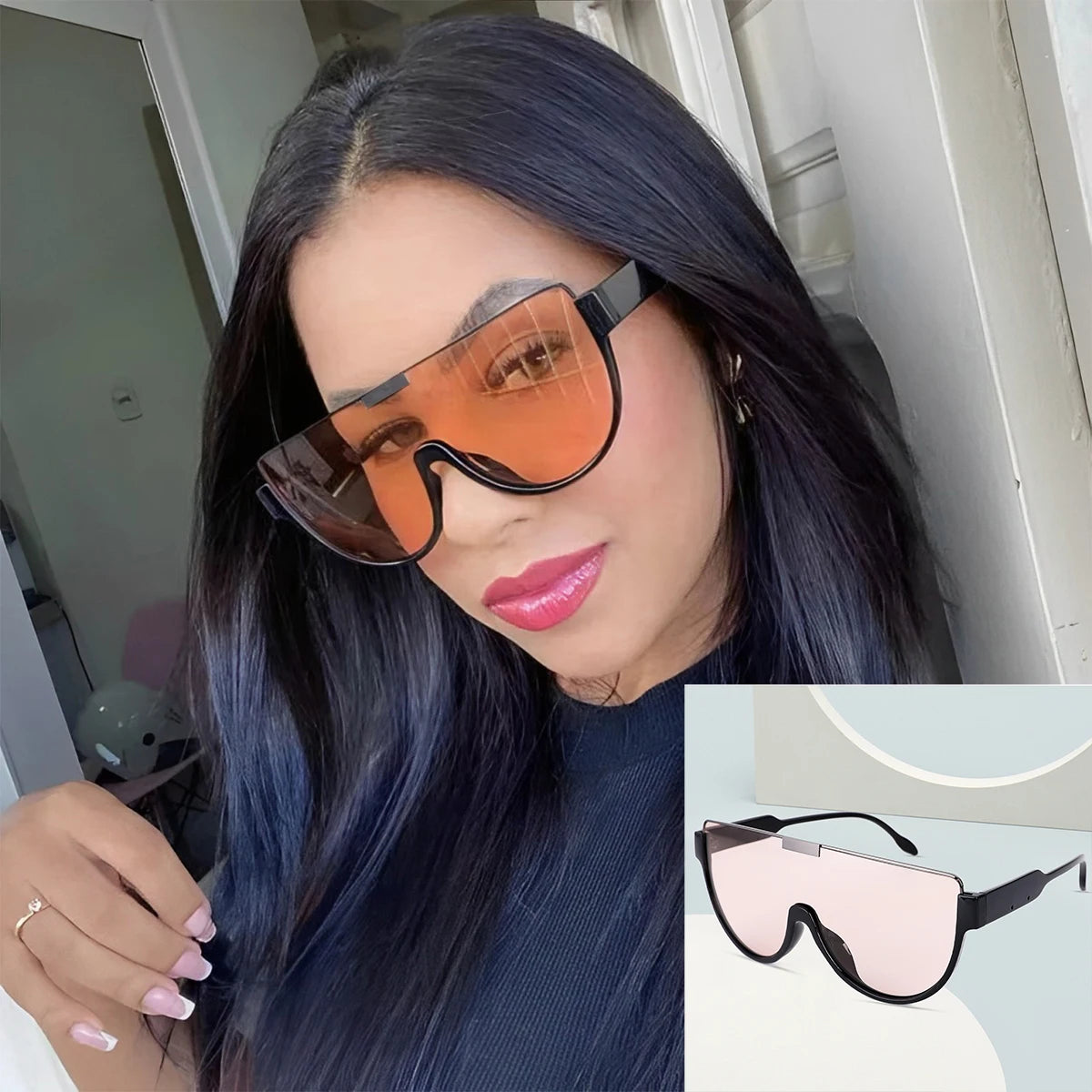 Vintage Semi-round Sunglasses Women Fashion Monoblock 2024 New Design Outdoor Goggle Shades Ins Trending UV400 Eyewear