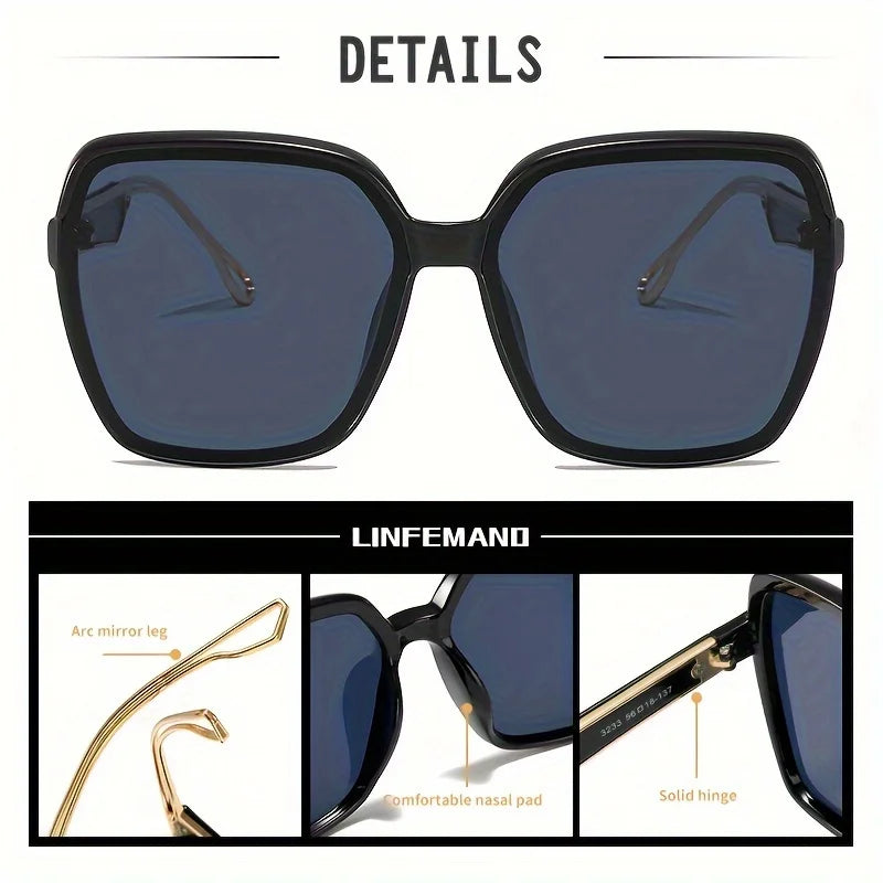 LINFEMAND Fashion Polygon Big Frame Decorative Sunglasses UV400 Gradient Lens Anti-reflective Women Party Carnival Festival Gift