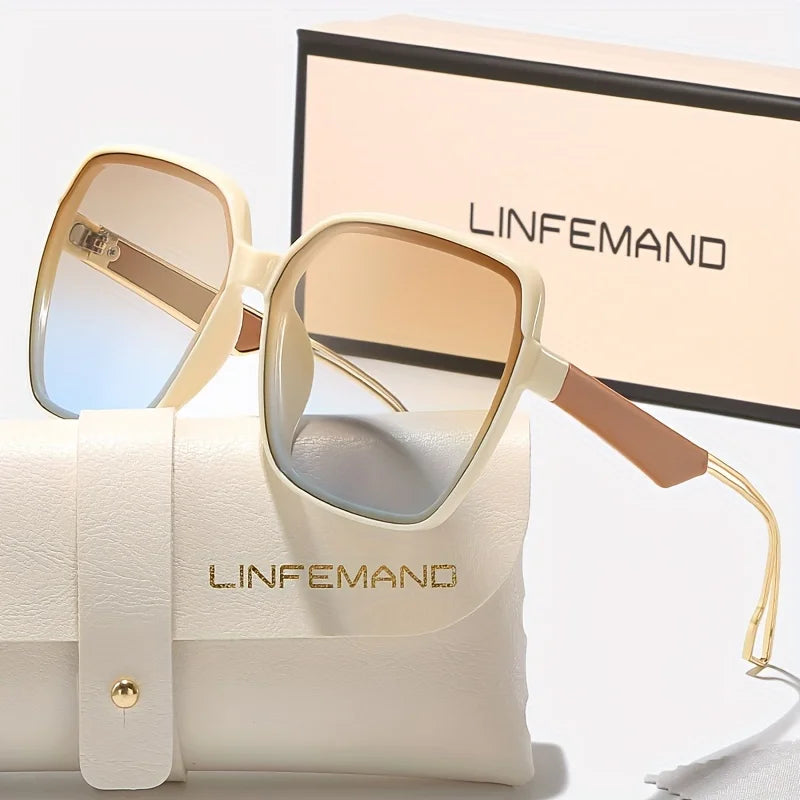 LINFEMAND Fashion Polygon Big Frame Decorative Sunglasses UV400 Gradient Lens Anti-reflective Women Party Carnival Festival Gift