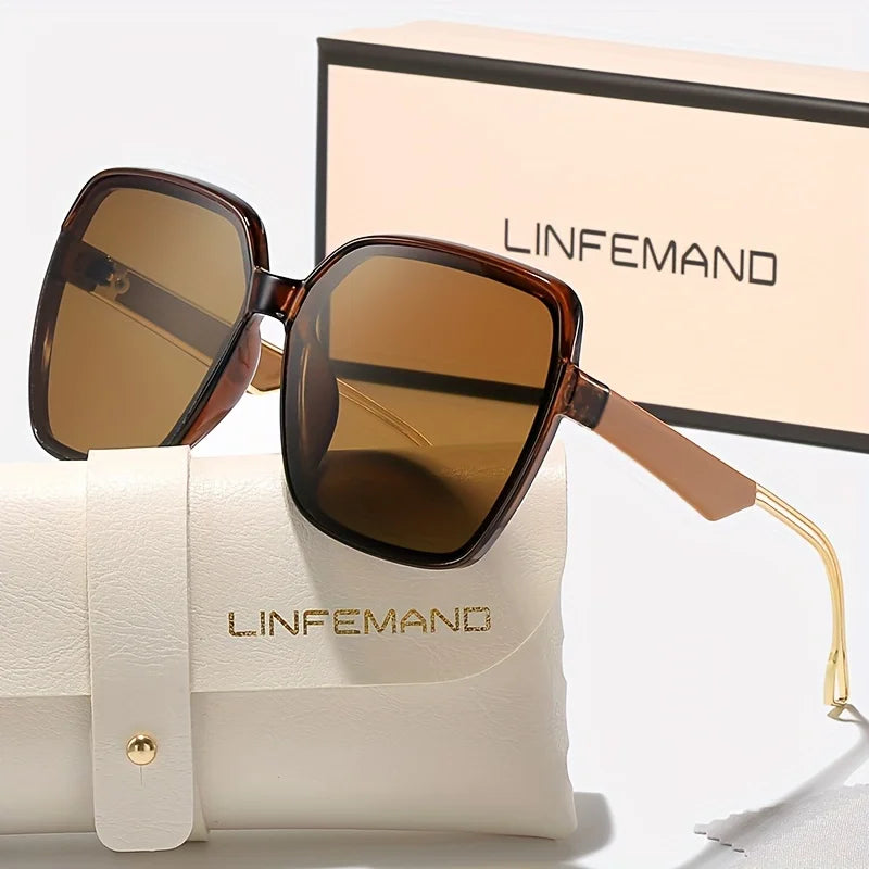 LINFEMAND Fashion Polygon Big Frame Decorative Sunglasses UV400 Gradient Lens Anti-reflective Women Party Carnival Festival Gift