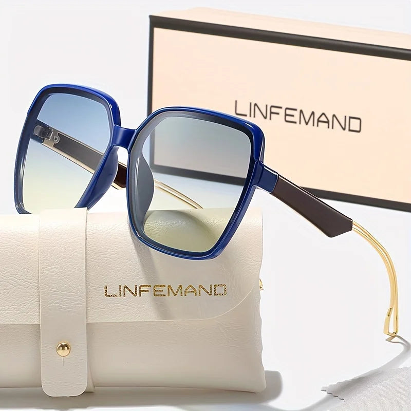 LINFEMAND Fashion Polygon Big Frame Decorative Sunglasses UV400 Gradient Lens Anti-reflective Women Party Carnival Festival Gift