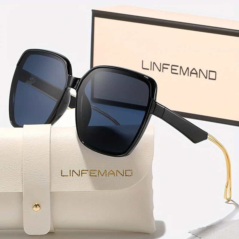 LINFEMAND Fashion Polygon Big Frame Decorative Sunglasses UV400 Gradient Lens Anti-reflective Women Party Carnival Festival Gift