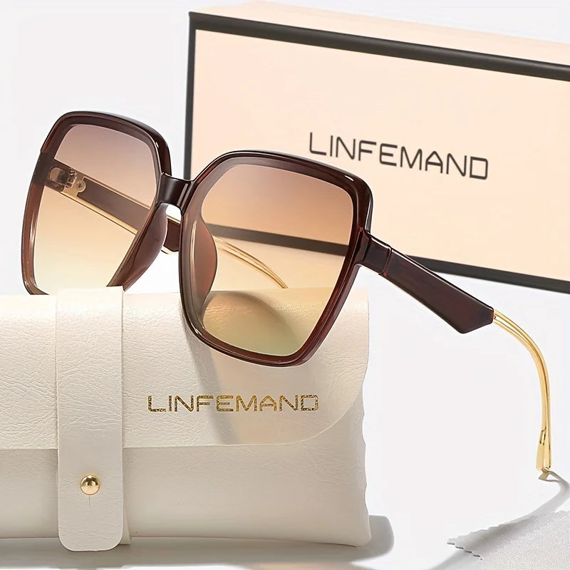 LINFEMAND Fashion Polygon Big Frame Decorative Sunglasses UV400 Gradient Lens Anti-reflective Women Party Carnival Festival Gift